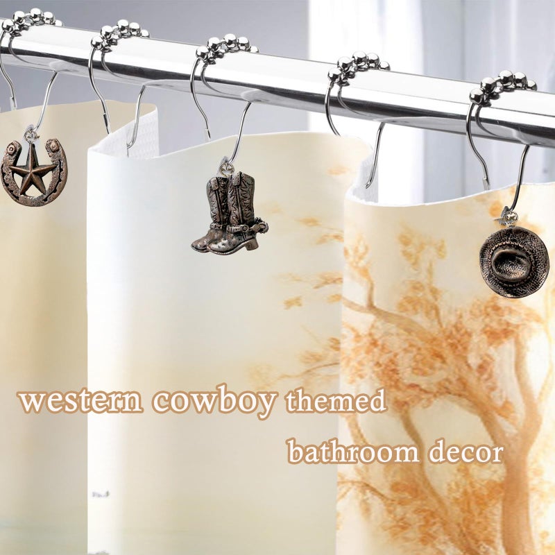 Xinhw Western Shower Curtain Hooks  12PCS Western Cowboy Bathroom Decor Brown Cowboy Shower Curtain Hooks Rustic Country Creative Shower Curtain Rings - Image 2